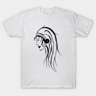 Black and white side profile of woman with striped hair band T-Shirt